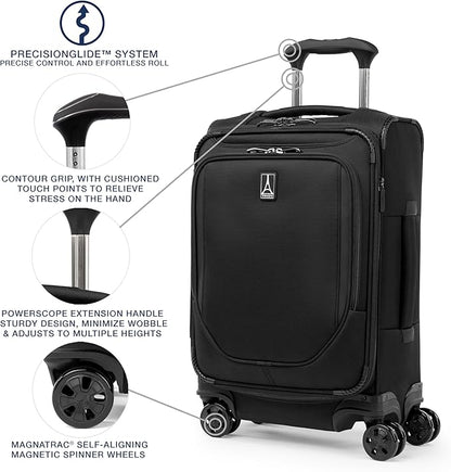 Travelpro Crew Classic Lightweight Softside Expandable Carry on Luggage, 8 Wheel Spinner Suitcase, Men and Women, Compact Carry On 20-Inch, Black