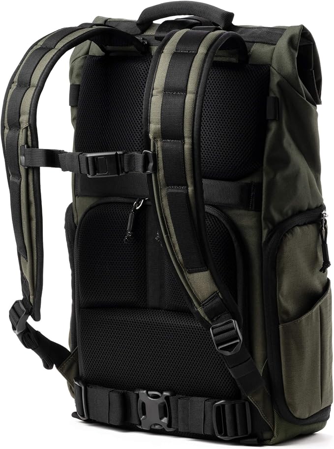 Think Tank FocusPoint 30L RollTop Camera Backpack - Greenway: Expandable Travel & Camera Backpack with Laptop Sleeve, Quick Side and Back Access, Rain Cover – Versatile Photography & Travel Bag