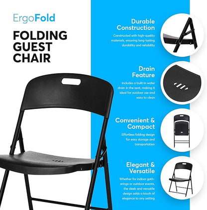 Oline Folding Chair, Indoor Outdoor Plastic Commercial Stackable Foldable Guest Chairs for Events Office Wedding Party Picnic Kitchen Dining, 350lb Capacity (Black, 2 Pack)