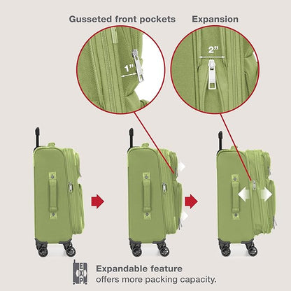 U.S. Traveler Rio Lightweight Softside Rolling Carry-on Suitcase, 4-Wheel Set, Light Green