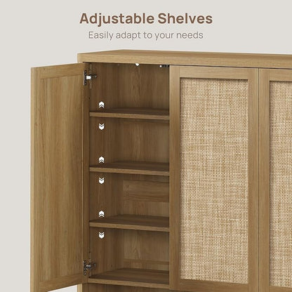 SICOTAS Rattan Shoe Storage Cabinet - Modular Shoe Cabinets with Door Tall Large Shoe Cabinet Storage for Entryway - 65.6" Wide Modular Cabinet for Hallway, Living Room