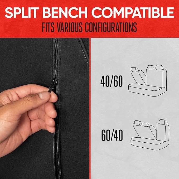 Motor Trend Waterproof Car Seat Covers Full Set – Black & Gray Seat Covers for Car Front & 60/40 Split Back Bench - Carseat Cover for Trucks, SUV - Universal Fit for Most Regular Size Vehicles