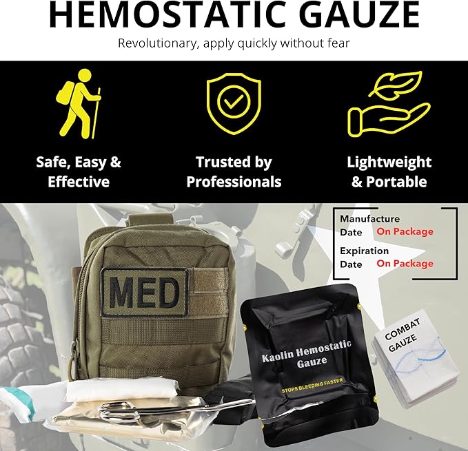 First Aid Advanced Quick Clotting Combat - Flexible Hemostatic - Stop The Bleed kit Faster Wound Packing with Quick Clotting Medical - Survival Kit Supplies - 3" x 12.5' (CT-GAUZE2)