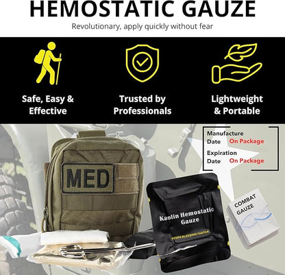 First Aid Advanced Quick Clotting Combat - Flexible Hemostatic - Stop The Bleed kit Faster Wound Packing with Quick Clotting Medical - Survival Kit Supplies - 3" x 12.5' (CT-GAUZE2)