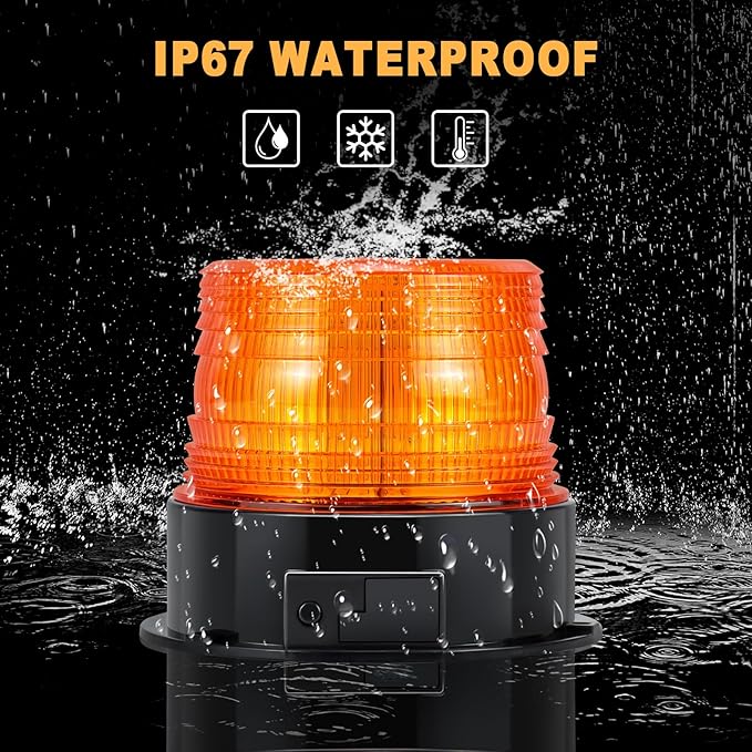 Magnetic Wireless Beacon Light, Amber Rechargeable Strobe Lights for Trucks, Waterproof Flashing Emergency Safety Warning Light for Construction Vehicles Snowplow Tow Work Trucks Postal Mail Cars