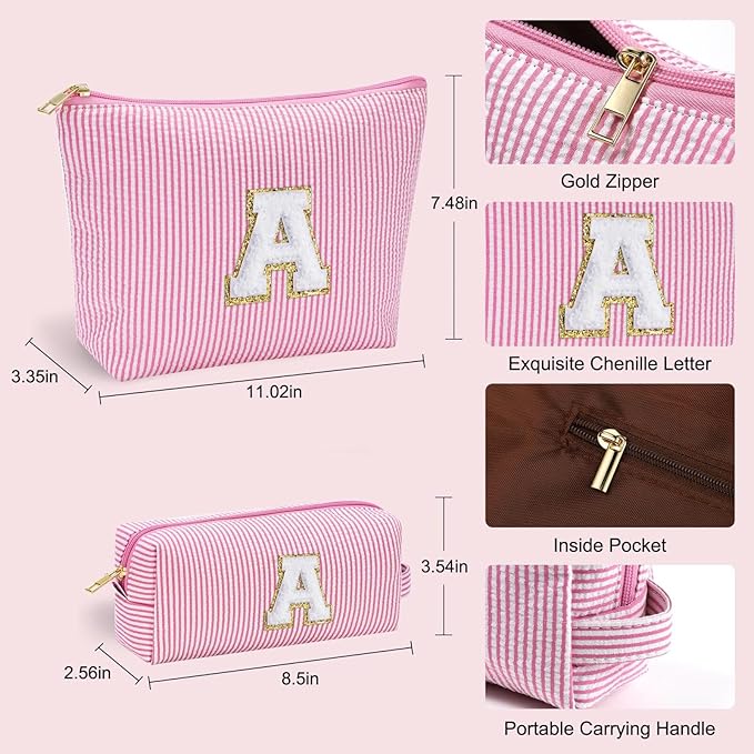YOOLIFE Christmas Gifts for Grandkids Stocking Stuffers For Teen Girls Teacher Gifts Initial Clear Makeup Bag Birthday Gift Travel Toiletry Cosmetic Bags Birthday Gift Travel Essentials Pink M