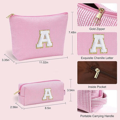 YOOLIFE Travel Makeup Bag Cosmetic Bag - Make Up Bag with Makeup Brush Bag Monogram Makeup Pouch Bag 2 Pieces Cute Makeup Bag Personalized Gifts Best Friend Birthday Gifts for Women Pink Letter Y