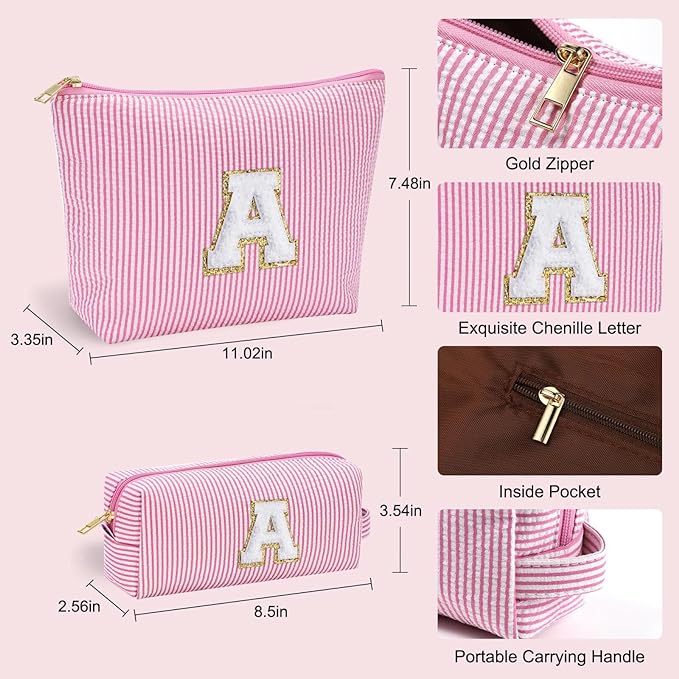 YOOLIFE Birthday Gifts for Girls - Personalized Initial Cute Pink Cosmetic Makeup Bag Pouch Make Up Bags Travel Toiletry Bag for Her Mom Girlfriend Wife Teacher 18th Birthday Gifts for Girls H