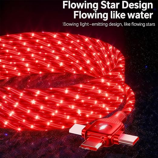 USB Cable PD Fast Charger Lighted Up(USB 6IN1 Starry Red) Mobile Phone Data Cable,Fast Charging Cable,TPE Material,Compatible with Almost All Devices.