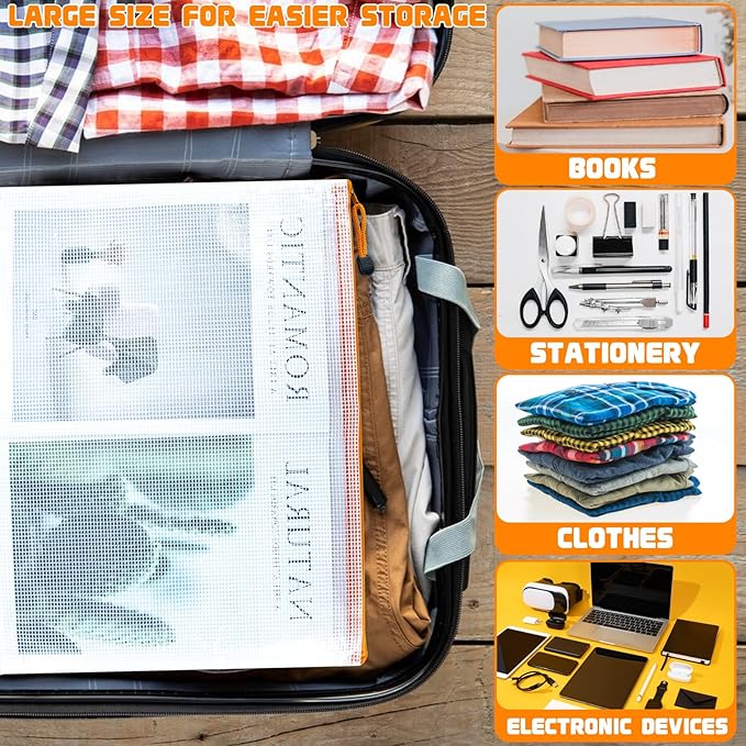 24pcs Mesh Zipper Pouch Bags, A3 16.5x12.5 Inches Large Reusable Zipper Pouches Waterproof Zipper Pouches for Office Supplies, Puzzles, Board Game, School, Travel Accessories& Craft Projects