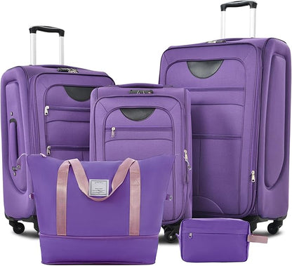 Luggage Sets 5 Piece Softside Expandable Lightweight Durable Softshell Suitcase Sets Spinner Wheels TSA Lock