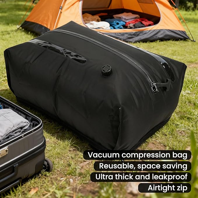 Vacuum Bags for Travel, Clothes Packing Reusable Compression Bag, Space Saver Vacuum Seal Packing Cubes, for Luggage, Backpacks, Suitcases (25L)