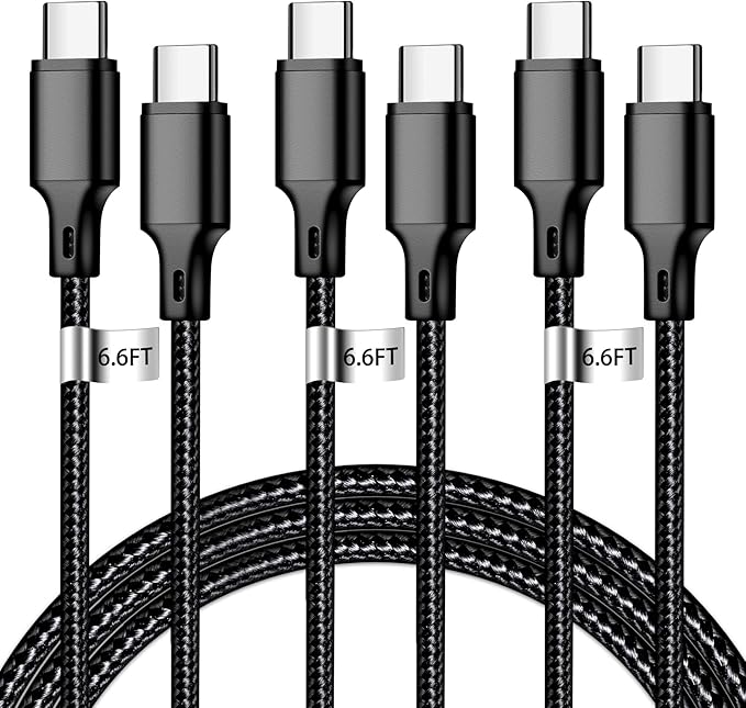 cugunu USB C to USB C Charger Cable, 3Pack 60W 6.6FT Type C Fast Charging Cord Compatible for iPhone 15/16/17/Pro/Max/Plus, iPad, MacBook-Black