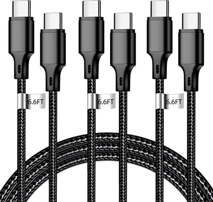 cugunu USB C to USB C Charger Cable, 3Pack 60W 6.6FT Type C Fast Charging Cord Compatible for iPhone 15/16/17/Pro/Max/Plus, iPad, MacBook-Black