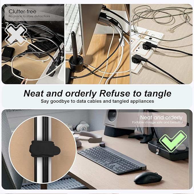 20Pcs Nearockle Silicone Cable Ties 3Inch Cord Organizer, Reusable Small Zip Ties Cable Organizer for Charging Cords Earphone Computer Wire, Office Desk Cable Management Travel Accessories(Black)