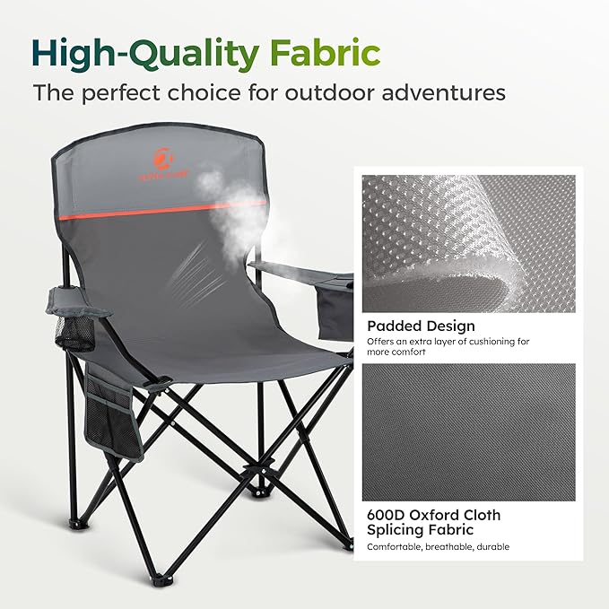 ALPHA CAMP Folding Camping Chairs for Adults Lawn Chairs Outdoor Chairs Support 250 LBS Portable Camp Chairs with Cup Holders Cooler Pouch for Outdoor, 2 Pack
