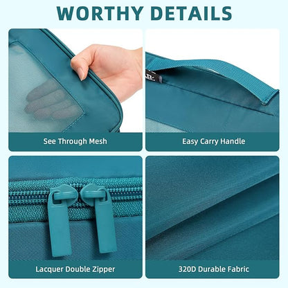 BAGAIL 4 Set/6 Set/8 Set Compression Packing Cubes Travel Accessories Expandable Packing Organizers (Square Mesh, 06-Teal)