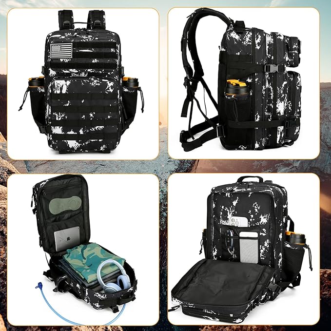 25L Tactical Backpack for Men and Women Military Backpack Small Assault Pack Molle Backpack Bug Out Bag Travel Rucksack Daypack (Black Lightning)