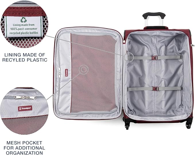 Travelpro Maxlite 5 Softside Expandable Luggage with 4 Spinner Wheels, Lightweight Suitcase, Men and Women, Burgundy, 3-Piece Set (21/25/29)