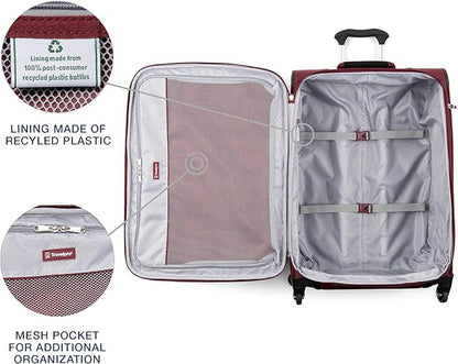 Travelpro Maxlite 5 Softside Expandable Luggage with 4 Spinner Wheels, Lightweight Suitcase, Men and Women, Burgundy, Checked-Medium 25-Inch
