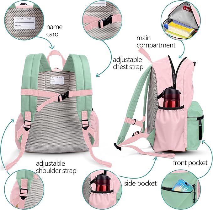 Kids Backpacks For Girls Boys, Backpack Kindergarten Elementary School, Bookbag Backpack For Kids, For School & Travel, Large, K-rose-lemonade- L