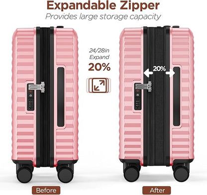 SHOWKOO Luggage Sets 3 Piece Hardside Expandable Suitcase with Double Spinner Wheels Tsa Lock, (Pink, 5 piece set)