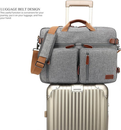 CoolBELL Convertible Backpack Messenger Shoulder bag Laptop Case Handbag Business Briefcase Multi-functional Travel Rucksack Fits 15.6 Inch Laptop For Men/Women (Grey)