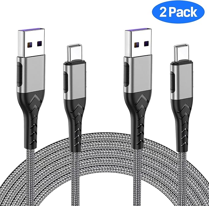 Durcord USB C Charger Cable, 2Pack 6ft Fast Charging 6Ft USB Type C Cord Cable, 6 Foot Type C Charger Premium Nylon Braided USB Cable Compatible with iPhone 15 Pro/Plust/Max-Silver