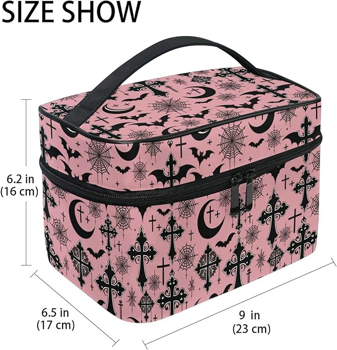 MNSRUU Makeup Bags, Black Gothic Moon Spider Webs and Bats Makeup Organizer Bags Toiletry Bag Box Travel Cosmetic Bag Make Up Train Case for Women Teen Girl Ladies
