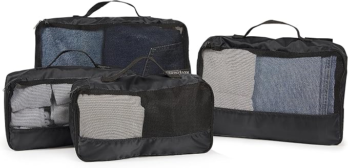 Covermates Packing Cube Set - Premium Polyester - Dual Zipper Pulls - Carrying Handle - Front Mesh Window - Travel Organization, Black