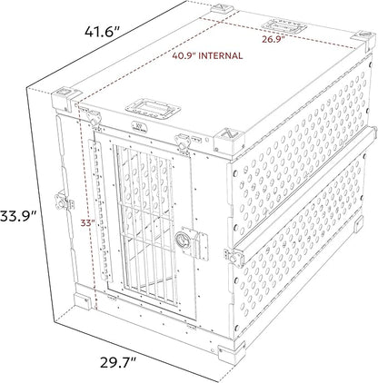 Heavy Duty Fully Collapsible Powder-Coated Aluminum Dog Crate - Large (Gray)