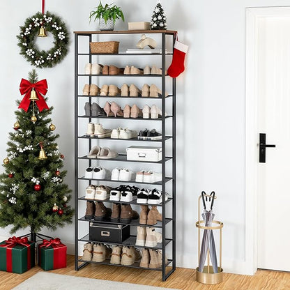 HOOBRO 12-Tier Shoe Rack, 29.5" L Shoe Storage Organizer, Large Capacity Shoe Shelf for Front Door Entrance, Entryway, Closet, Holds 36-48 Pairs of Shoes, Closet, Rustic Brown and Black BF127XJ01