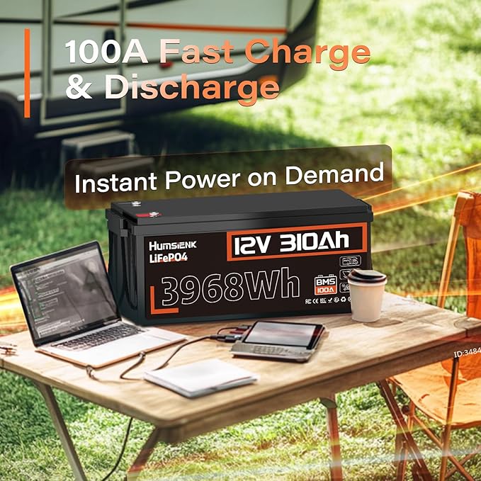 12V 300Ah (310Ah) LiFePO4 Lithium Battery – Max. 3968Wh, 15000+ Deep Cycle Battery 100A BMS, Low-Temp Cut off | A+ Grade Cells for Marine, Trolling Motor, Off-Grid Home Energy Storage, Van Life-2 PACK
