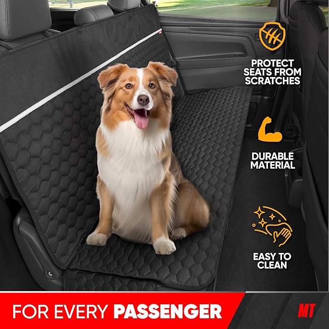 Motor Trend Dog Car Seat Cover for Back Seat - Waterproof Non-Slip Scratch-Resistant Back Seat Pet Cover for Dogs - Universal Fit Dog Accessories for Cars, Trucks, SUV, & Vans - Black