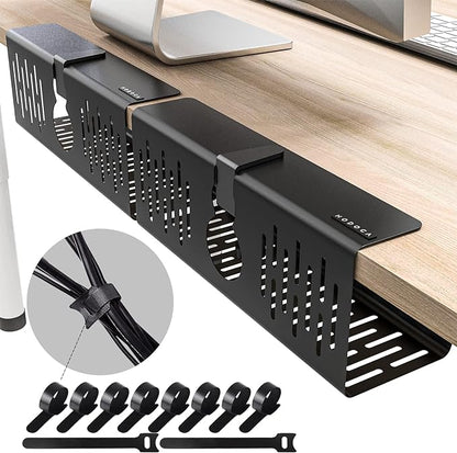 NODOCA No Drill Under Desk Cable Management Tray, 14'' Wire Management, Punch-Free Clamp on, Metal Cable Tray, Wire Organizer Under Desk, Under Desk Basket for Office and Home, Black(2 Packs)