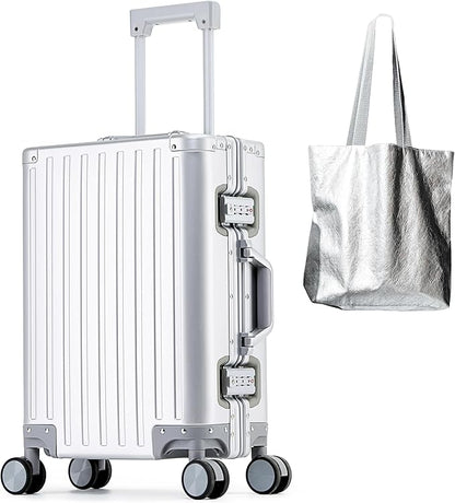 All Aluminum Carry On Luggage 22x14x9 Airline Approved Hard Shell Carry On Luggage Zipperless Luggage Metal 20inch Suitcase Luggage, Sliver