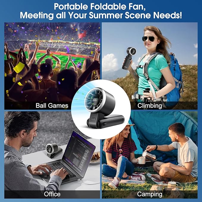 WHATOOK Portable Fan Rechargeable Mini Fans: Hand Fan with Air Turbo Tech, 4000mAh and 5 Speeds Led Display, 3 IN 1 Foldable Small Personal Fans for Travel, Outdoor, Working, Shopping (Black)