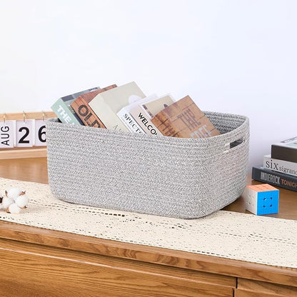 Large Storage Baskets for Organizing, Closet Shelf Baskets for Clothes Blanket Towels, Baby Nursery, Toy Bins Box, Woven Rope Baskets, 17 x 13 x 7.5”, 4 Packs Mixed Grey
