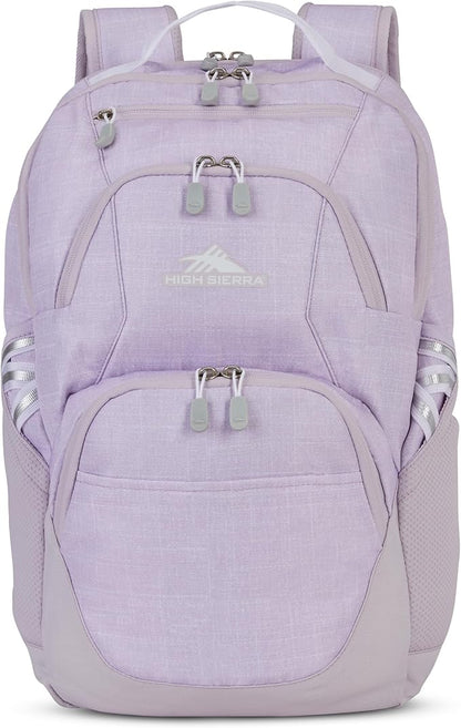 High Sierra Swoop Backpack, Lightweight Bookbag, Large Main Compartment + External Accessory Pockets, Separate Laptop Pocket, Dual Water Bottle Pockets, Fits most 17” Laptops, 30L Capacity, Orchid