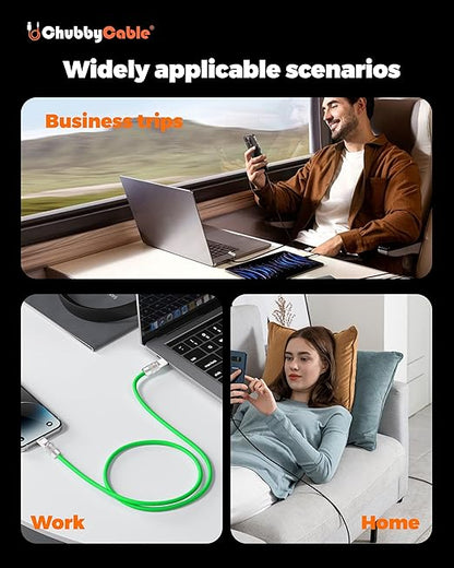chubbycable Couple Chubby 2-Pack 240W USB C Cable Extra Thick Silicone Fast Charging Cable Compatible with iPhone 17-15 Series iPad Galaxy Series, Dark Blue+Orange, Type-C to Type-C, 8.2FT