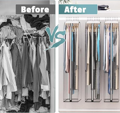 Clear Garment Bags for Hanging Clothes 10” Gusseted, Suit Bags for Closet Storage, Hanging Plastic Clothes Cover for Coat, Dress, Fur, Shirt, 4 Pack, 40” Long