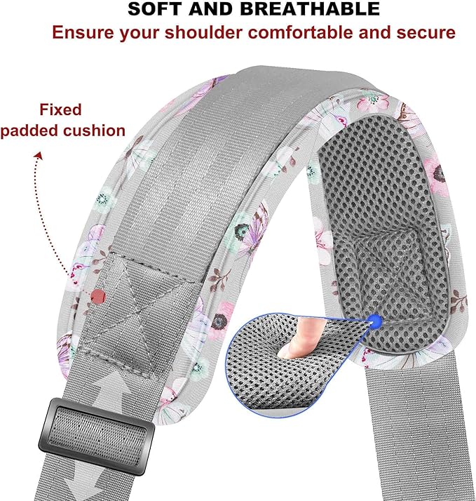 ZINZ 60" Universal Bag Strap with Ultra-Thick Fixed Breathable Pad Adjustable Heavy-Duty Shoulder Strap for Laptop Bag Crossbody Luggage Gym Bag Camera Bag and More,Butterfly