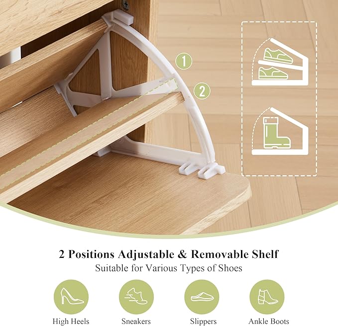 RARZOE Set of 2 Fluted Shoe Storage Cabinets for Entryway, Narrow Curved Shoe Cabinet with 2 Flip Drawers, Wood Hidden Shoe Organizer Closed Shoe Rack Cabinet for Foyer,Hallway (29.5''Natural)