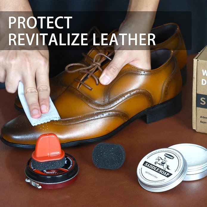 Black Brown Shoe Polish Kit Saddle Soap Mink Oil Leather Boot Shoe Shine Kit Conditioner Cream Wax Care Clearner Set