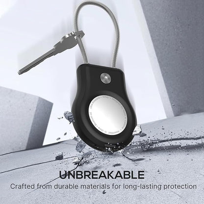 AirTag Keychain Holder - (4 Pack) Airtag Lock Case with Wire Cable Compatible with Apple AirTags,Ultra Durable Anti-Lost Protective Case with Keyring for Luggage, Key, Backpack, Pet, Bag Black/Grey
