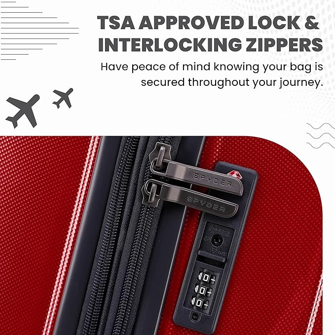 Spyder Rails Expandable Hardside Upright Suitcase with 360° Spinner Wheels, TSA Approved Lock (Red, 3-Piece Set)