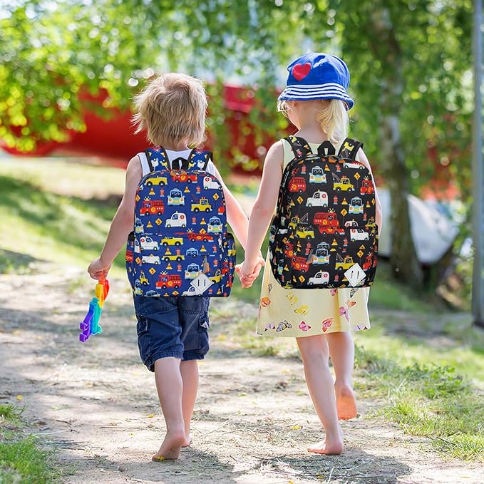 Little Kids Backpack for Girls Boys - 15 Inch Preschool Kindergarten Backpack Cute Car Patterns School Bag for Aged 3-8, Black