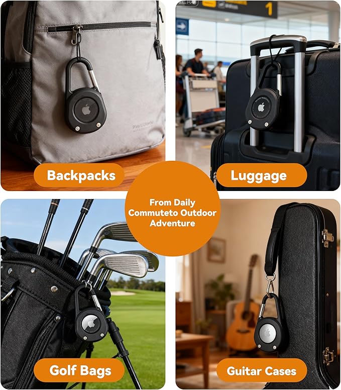 Compatible with Airtag Holder Keychain Case: Ipx8 Waterproof Anti Theft Secure Air Tag Key Chain Scratch Carabiner Airtags Accessories Protective Cover Tracker for Pet Luggage Bag Kids Backpack Black