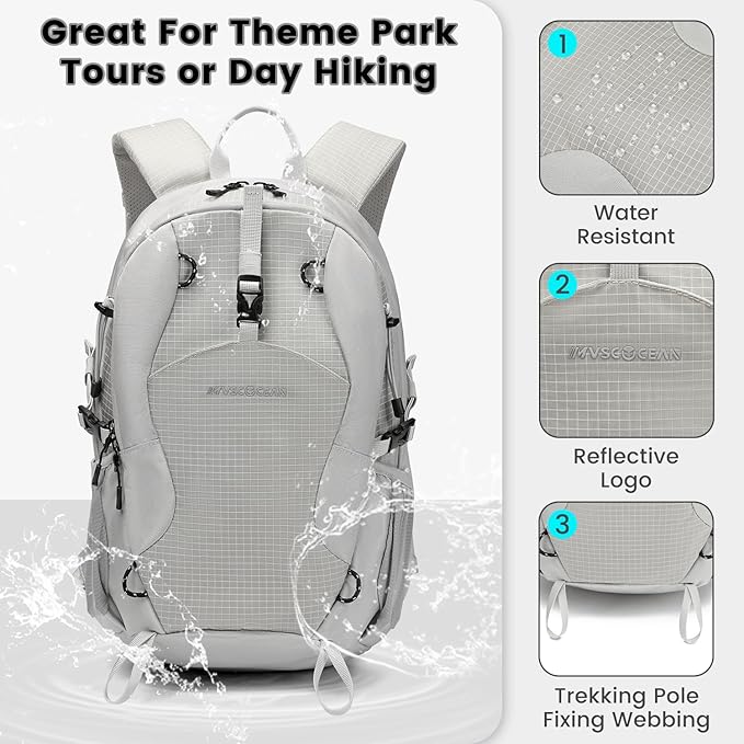 20L Lightweight Hiking Daypack, Small Hiking Travel Backpack for Women men (Grey)