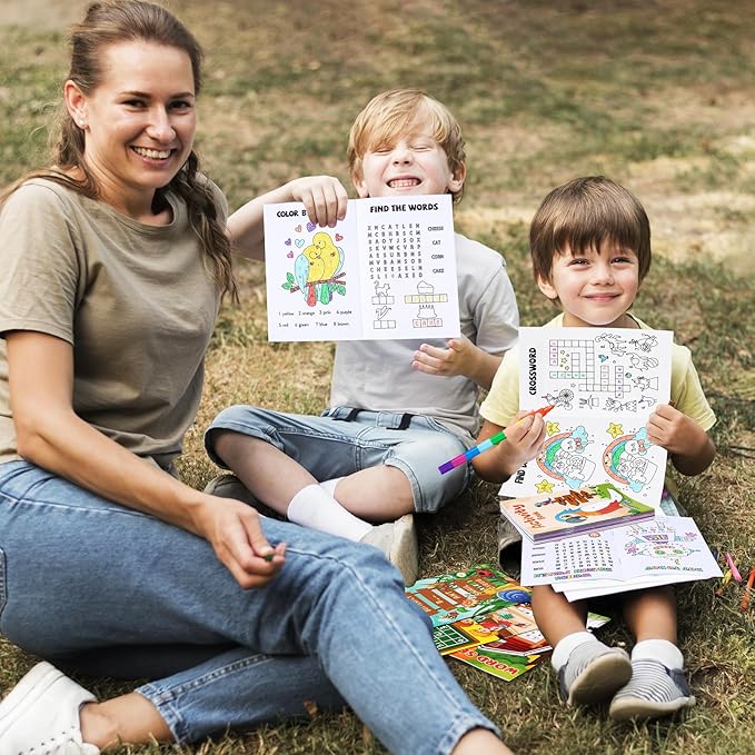 BenLouis 24 pcs Mini Activity Books for Kids ages 4-8-12 Small Activity Books Party Favors Bulk Mazes Coloring and More for Classroom Travel Birthday Goodie Bag Gift Stuffer(Assorted)